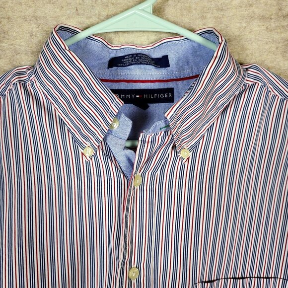 Vintage Tommy Hilfiger Button Down, Men's Large Red White Blue‎ Stripe - Picture 6 of 15